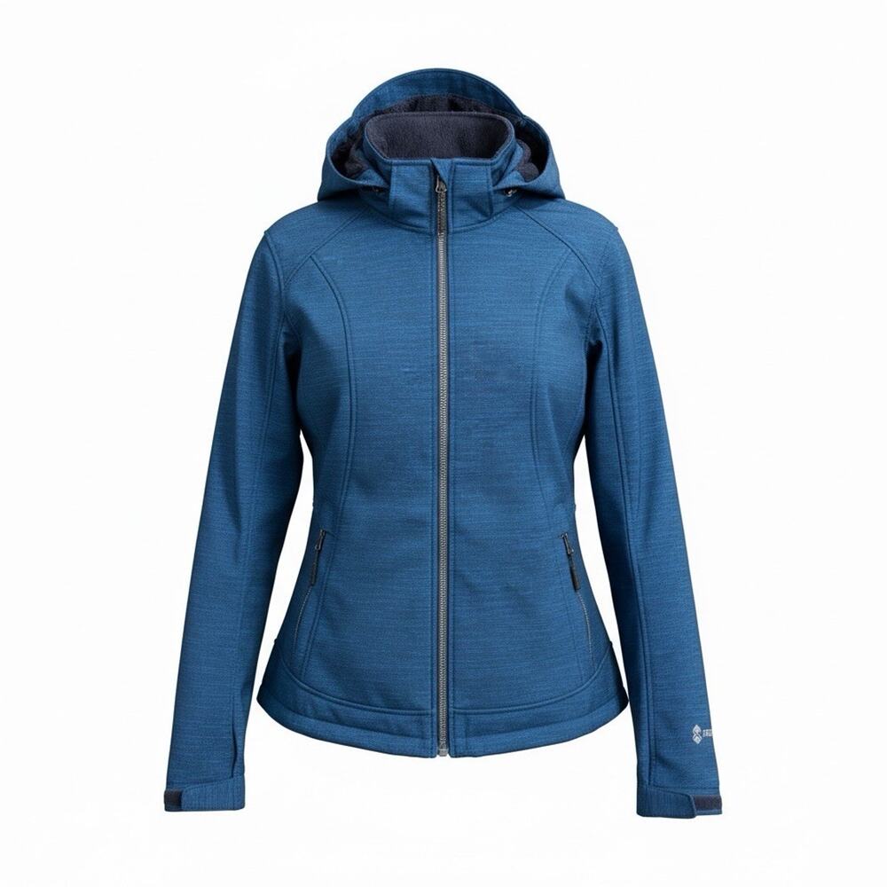 Free Country Jacket Womens XL Blue Softshell Hooded Faux Fur Fleece Lining
